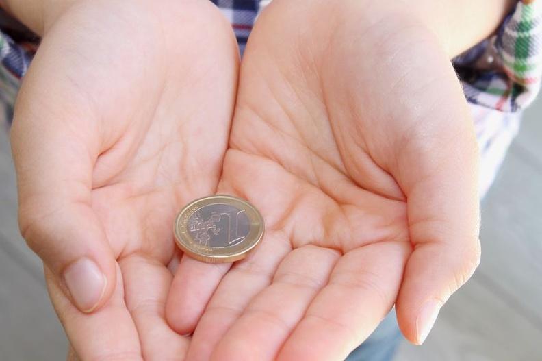Euro mince v natažených dlaních Euro mince v natažených dlaních